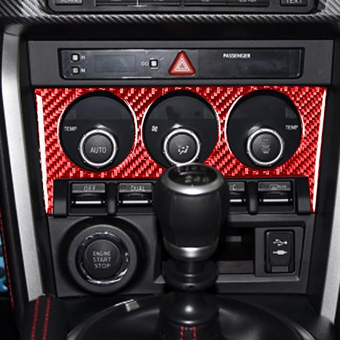 Car Real Red Carbon Fiber Accessories Central Air Conditioner A/C Control Button Panel Trim Stickers Compatible with Subaru BRZ 2016 2017 2018 2019 2020 Interior Decals