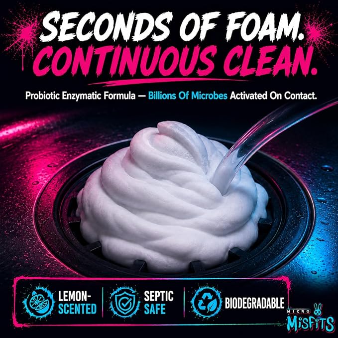 Foam Freak Foaming Garbage Disposal Cleaner & Deodorizer | Probiotic Enzymatic Formula | Lemon Scent | 24-Inch Hose | 1-Year Supply | Enzyme Drain Odor Eliminator for Kitchen Sink