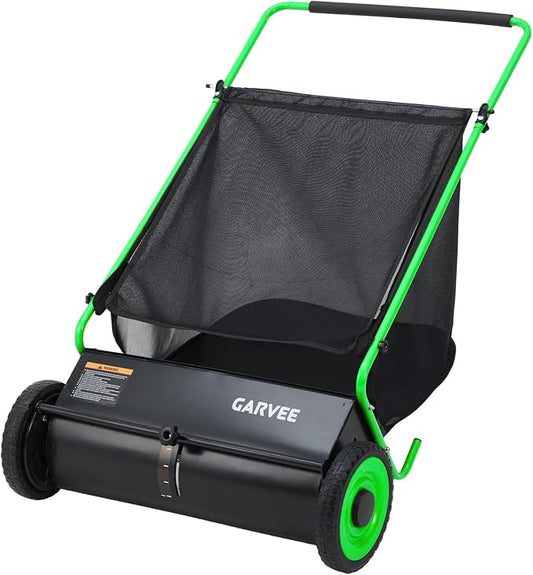 Push Lawn Sweeper, 26 in Leaf & Grass Collector with 7 cu. ft. Hopper Bag, Heavy Duty Yard Sweeper with Clear Dust Cover & Large Collection Bag for Lawn Yard Cleanup