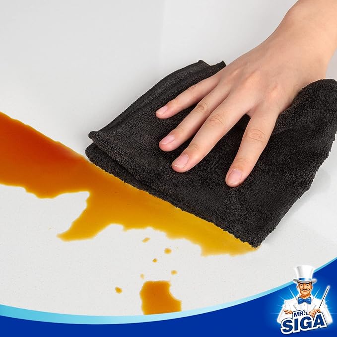 MR.SIGA Microfiber Cleaning Cloths, Streak Free Microfiber Towels, 12 Pack | All-purpose microfiber cloths, ultra absorbent, reusable household cleaning towels, Black, 32 x 32 cm(12.6 x 12.6 inch)