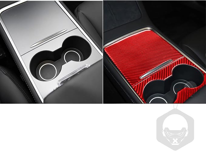 Red Real Carbon Fiber Trim for Tesla Accessories | for Model 3 2017-2022 / Model Y 2020-2024 Center Console Decoration Panel Sticker Interior Thick Overlay Decal - A