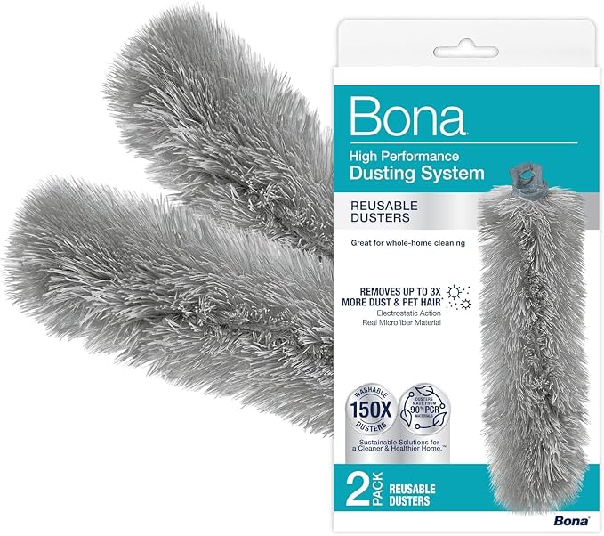 Bona Reusable Dusters - 2 Pack - High Performance Dusting System | Microfiber Dusters Remove Dust and Pet Hair for Whole-Home Cleaning