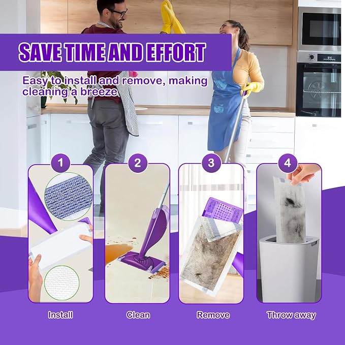 60 Pack Disposable Wet Jet Pads Refill Compatible with Swiffer Wet Jet Mop | 4 Layers Thickened | Super Heavy-Duty Absorbent | Stickiness, Absorbent for Household Cleaning & Suit All Multi-Surface