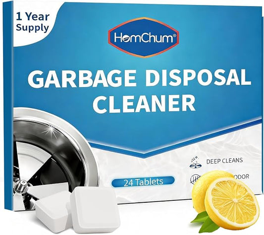Garbage Disposal Cleaner and Deodorizer Tablets 24 Pack, 1 Year Supply, Lemon Scent Foaming Disposal Cleaner, Sink Cleaner
