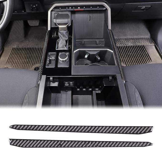 Inner Center Console Gear Control Panel Side Strip Cover Trim Compatible with Toyota Tundra/Sequoia 2022-2024 Carbon Fiber Center Console Gear Box Side Panel Protect Sticker Moulding Strip Accessories