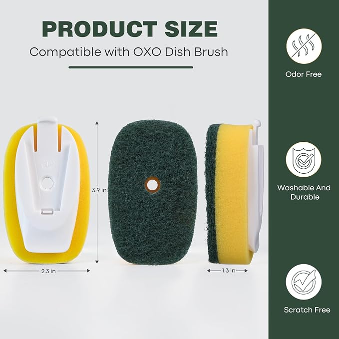 Sponge Brush Refills for OXO Soap Dispensing Dish Brush - 4 Pack Dish Cleaning Soap Dispensing Head Replacement for Scrubber（Green）
