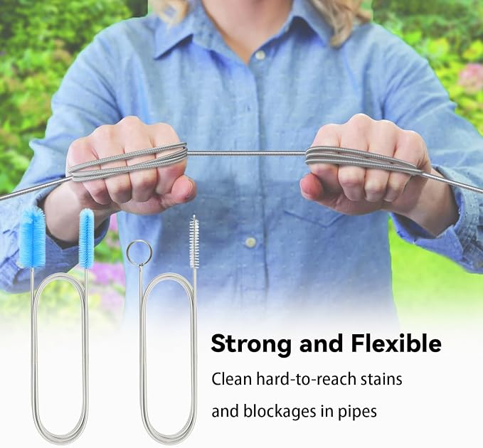 Flexible Drain Brush, 66 Inch Long Double Ended Hose Pipe and 58 Inch Tube Cleaning Brush and 2 Pack 8 Inch Straw Cleaner Brush