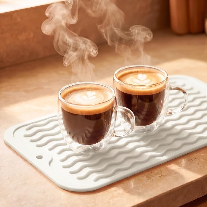 MicoYang Silicone Dish Drying Mat for Multiple Usage,Easy clean,Eco-friendly,Heat-resistant Silicone Mat for Kitchen Counter or Sink,Refrigerator or Drawer Liner White S 12 inches x 6 inches