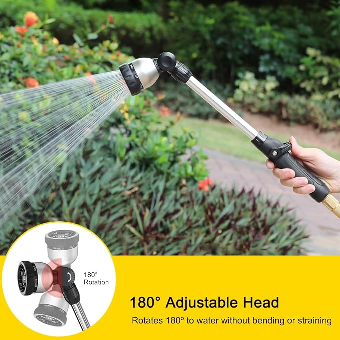 FANHAO Garden Hose Wand Heavy Duty, 16 Inches Metal Watering Wand with 8 Spray Patterns, 180° Rotating Long Hose Nozzle Sprayer Wand with Thumb Flow Control for Watering Hanging Baskets and Shrubs