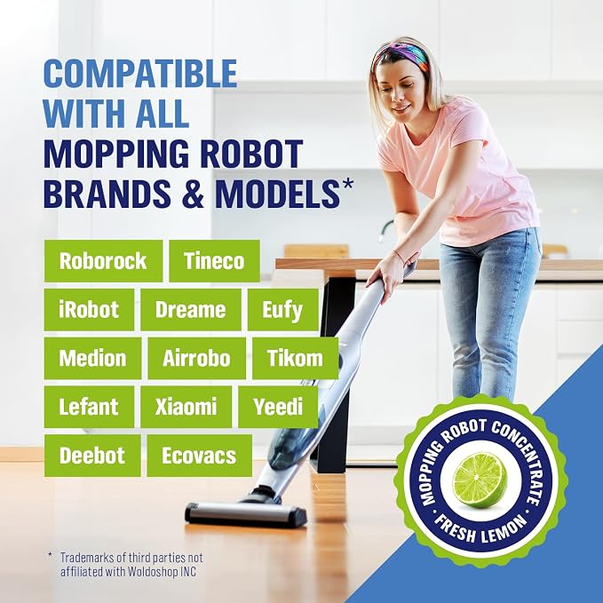 WoldoClean Wood Floor Cleaner for Robot Mops 25.36 fl.oz - pH-Neutral & Streak-Free, Compatible with Roborock, Dreame, Roomba, Tineco, Hardwood & Laminate Concentrate
