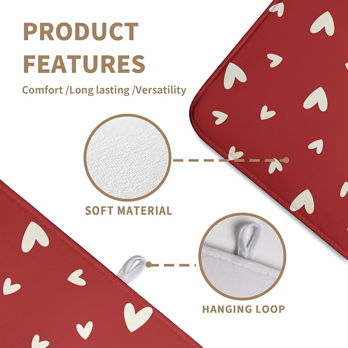 Valentine's Day Love Heart Dish Drying Mat for Kitchen Counter 18x24 Inch Valentine Theme Dish Mats Absorbent Microfiber Dish Draining Mat Reusable Washable Dish Drainer Rack Pad