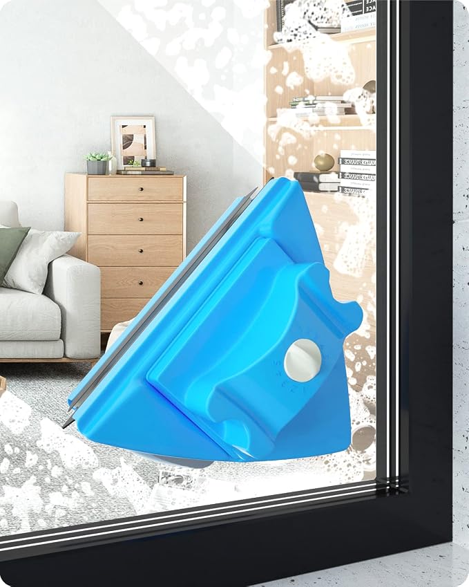 Double Side Magnetic Window Cleaner,Adjustable Magnetic Double Window Glass Wiper Glider Washing Brush Equipment Cleaning Brush Wiper Tools for High-Rise and Car Glazed Windows Thickness 4-30mm | Window Cleaning Tool For Outside Glass, With 98" Hand-Ti...