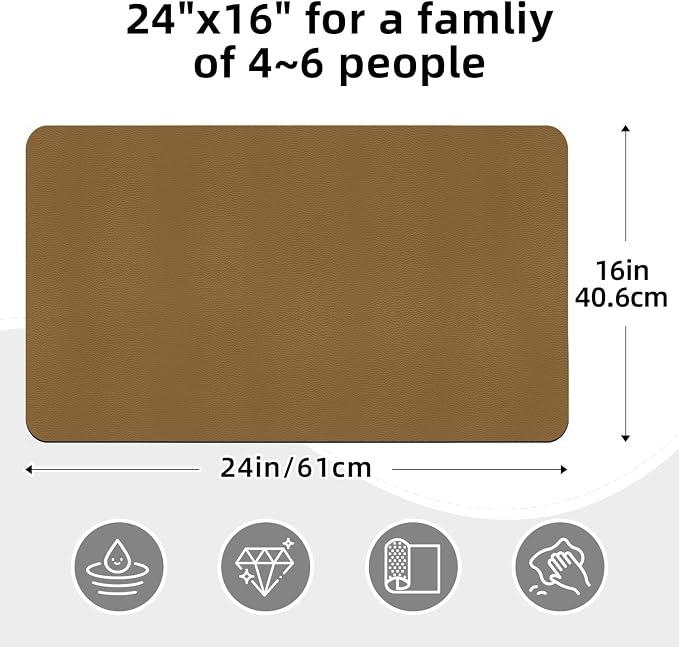 LOPNUR Kitchen Dish Drying Mat, 24"x16" Large Dish Drying Mats for Kitchen Counter, Diatomite Coffee Mat, Super Absorbent Dish Drying Pad, Heat Resistant Mat with Anti-slip Rubber Backed, Brown