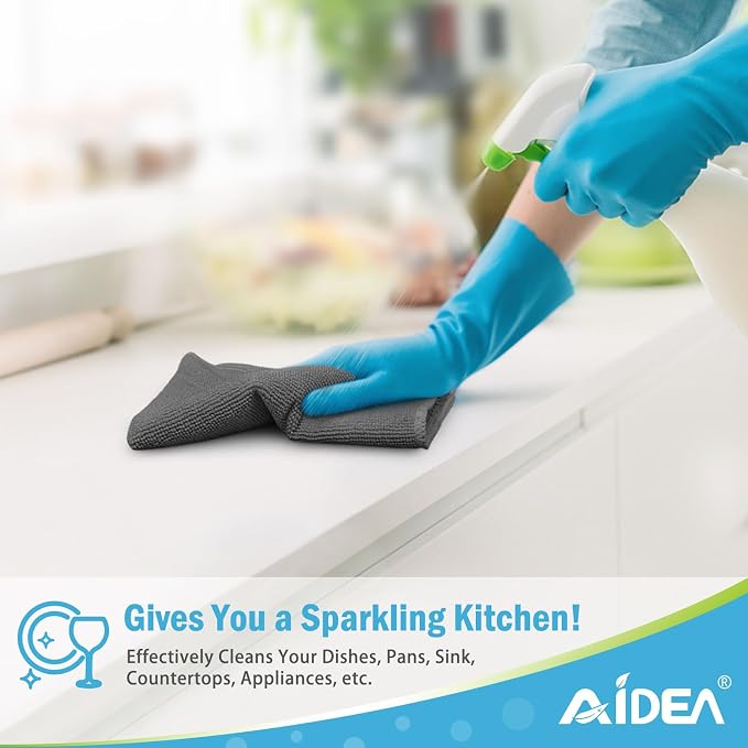 AIDEA Gray Microfiber Cleaning Cloth-100PK, Cleaning Rags 12"x12" Absorbent | Microfiber Towels for Cars Lint Free, Reusable Microfiber Towels, Kitchen Towel Dusting Cloth, Dish Rags, Bulk Cleaning Towel