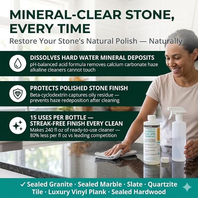 Think Crucial Granite & Marble Countertop Cleaner Concentrate, Stone Safe, 240 oz RTU, 16 fl oz