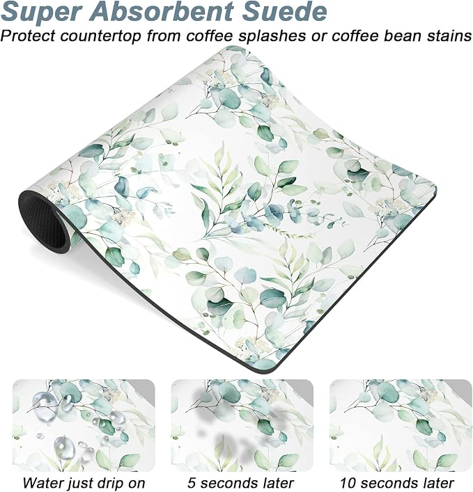 Rnivvi Coffee Mat, 12" x 19" Cute Minimalism Design Coffee Bar Mats for Espresso Machine Station Accessories and Organizer, Hide Stain Rubber Backed Absorbent Dish Drying Pad for Kitchen Counter,White