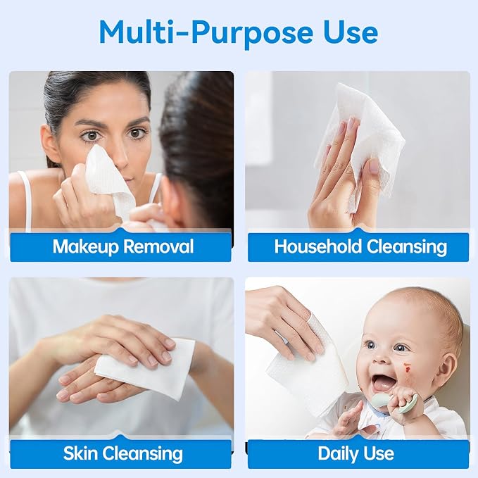 Disposable Face Towels 80 Count, 100% Pure Cotton Soft Facial Tissues, Lint-Free Wet Dry Use Face Cloths, Dual Texture Makeup Remover Wipes for Sensitive Skin, Baby Care & Household Daily Use