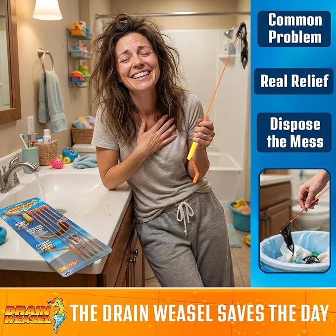 FlexiSnake Drain Weasel Sink Snake Hair Clog Remover Tool Kit, 3 Wands | Pipe, Bathroom, Bathtub Cleaner, 18-inch Long Refills, Flexible, Removable Handle, Made in The USA