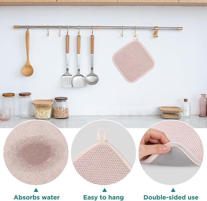 GeeRic Microfiber Dish Drying Mat, Super Absorbent Kitchen Dish Drying Pad, Reversible Gift Mats for Countertop, 7 * 7 inch Beige