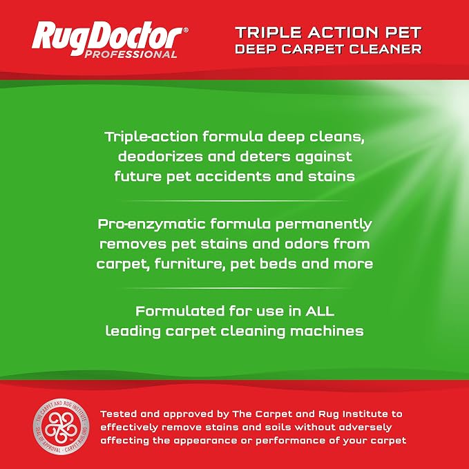 Rug Doctor Pet Carpet Cleaner, 96 oz., Pro-Enzymatic Formula with 3X Action - Cleans, Deodorizes, & Deters Remarking, Concentrated Solution, Professional Grade for Pet Stains & Odors