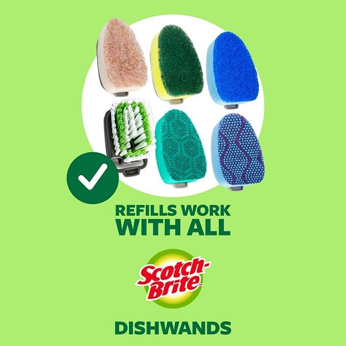 Scotch-Brite Advanced Soap Control Heavy Duty Dishwand,1Dish Wand,Prevents Soap from Leaking,Leak-Free Guarantee,Best for Cast Iron Skillets & Grill Grates,Fits All Scotch Brite Refills(Pack of 4)