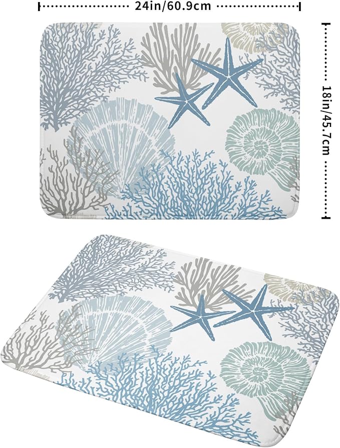 Nautical Dish Drying Mat for Kitchen Counter Coastal Seashell Starfish Summer Microfiber Absorbent Dish Draining Reusable Washable Foldable Extra Large 18"x24"