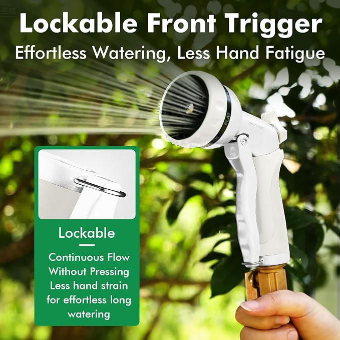 RESTMO Garden Hose Nozzle, Heavy Duty Metal Water Hose Nozzle with 7 Adjustable Spray Patterns, High Pressure Hand Sprayer with Flow Control, Best for Watering Plant & Lawn, Washing Car & Pet, White