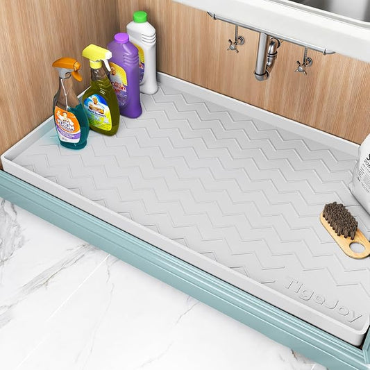 TigeJoy Under Sink Mats for Kitchen Waterproof, Leak-Proof Silicone Mat Sink Protector and Cabinet Liner, Kitchen Essentials Organizer and Storage 22" x 19" White