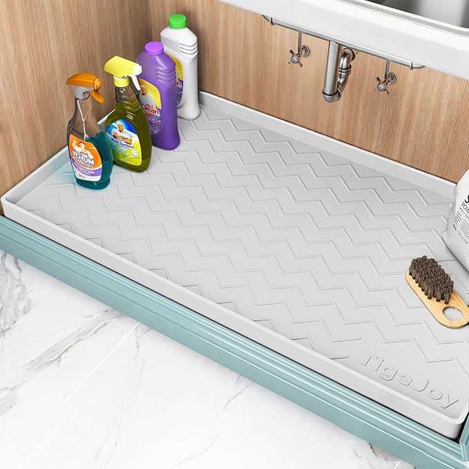 TigeJoy 34" x 22" Under Sink Mats for Kitchen Waterproof, Leak-Proof Silicone Mat Sink Protector and Cabinet Liner, Kitchen Essentials Organizer and Storage, Boot or Shoe Tray, Pet Feeding Mat