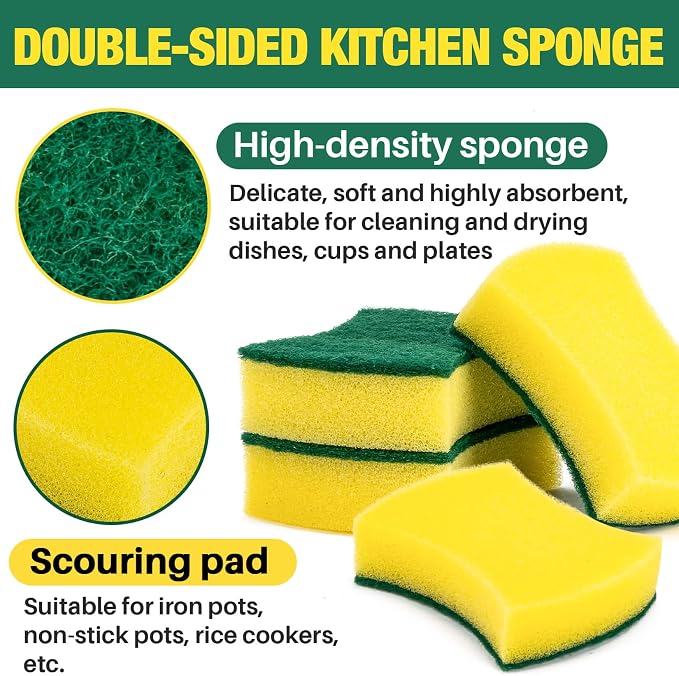 MAQIHAN 18PCS Heavy Duty Scrub Sponge - Dish Scrubber Sponge Non Scratch Double Sided Reusable Cleaning Scouring for Kitchen Dishes, Pots, Pans, Sink Bulk Household Cleaning.