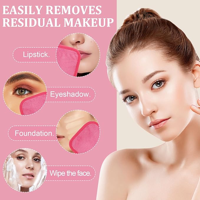 Puomue Makeup Remover Cloth 12 Pack, Ultra Soft and Reusable Microfiber Makeup Remover Towels for All Skin Types, Perfect Face Towels for Women, 6 Inch X 6 Inch, Rose Red