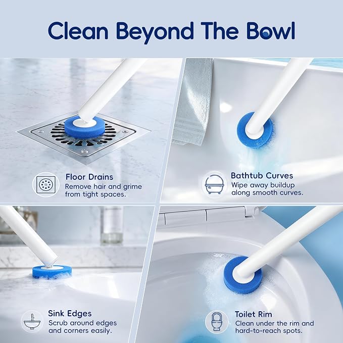 Toilet Bowl Cleaning Wand, Disposable Toilet Brush Kit with Replacement Heads and Press Button Handle (Toilet Brush + 14 Refills)