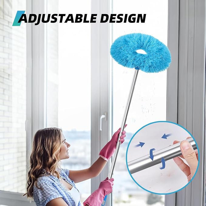 DRQ Ceiling Fan Cleaner Duster, 2 Pack Reusable Microfiber Duster with Extension Pole, 13 to 48 Inch Fan Blade Cleaner, Removable Dusters for Cleaning Walls Bookshelves Door Window Top (Blue)