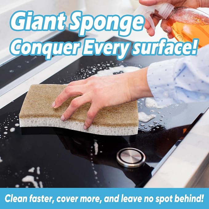 AIDEA XL Sponges Kitchen-6Count, Non-Scratch Scrub Sponge for Dishes | Large Natural Sponge for Non Stick Cookware, Cellulose Cleaning Sponge for Dishes, Kitchen, Bathroom, Household
