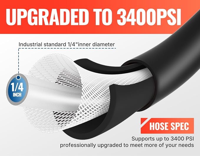 YAMATIC Pressure Washer Hose 50FT x 1/4", 3400 PSI Kink Resistant OEM-Quality Upgrade Power Washer Replacement/Extension with M22-14mm Brass Fittings for Ryobi, Troy Bilt, Greenworks, CRAFTSMAN
