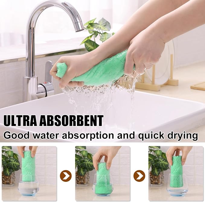 Homaxy 12 Pack Kitchen Dish Cloths (10 x 10 Inches, Green), Super Soft and Absorbent Coral Velvet Dish Towels, Nonstick Oil Fast Drying Microfiber Cleaning Cloth, No Lint Household Dishcloths