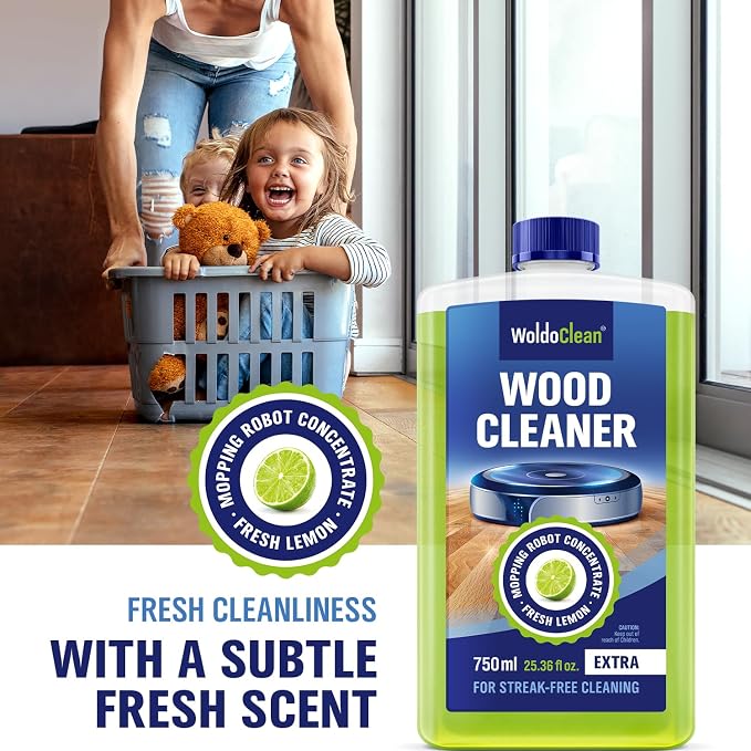 WoldoClean Wood Floor Cleaner for Robot Mops 25.36 fl.oz - pH-Neutral & Streak-Free, Compatible with Roborock, Dreame, Roomba, Tineco, Hardwood & Laminate Concentrate