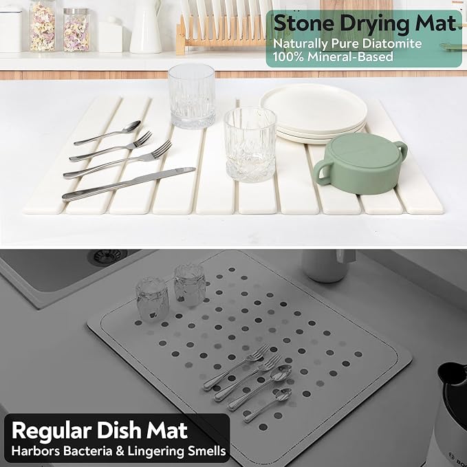 Stone Drying Mat for Kitchen Counter, Quick Diatomaceous Earth Mats for Dishes, Super Absorbent Fast Drying Collapsible Countertop Stone Mat , for Dishes Bottles Cups Bathroom ,24"(L)×16 (W)