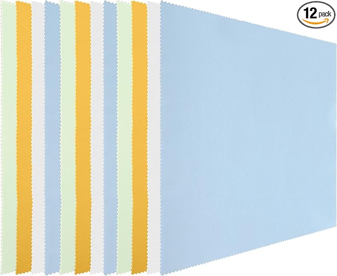 Frienda 12 Pack Large Microfiber Glass Cleaning Cloths 12 x 12 Inch Oversized Sunglasses Cleaning Cloths for Electronics Glasses Screens and Lenses (Green, Yellow, Blue, Light Gray)