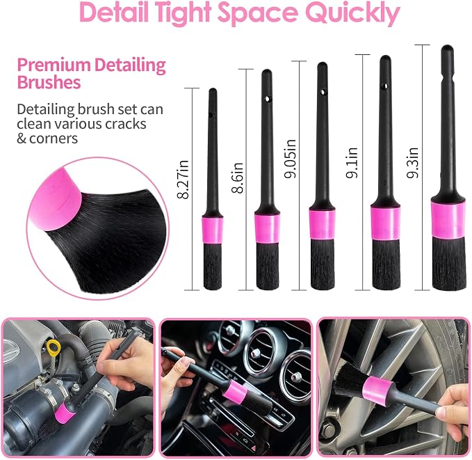 Windshield Cleaner Tool, 17Pcs Pink Car Interior Cleaning Kit, Detailing Kit Cleaner, Detailing Brush, Cleaning Gel, Inside Cleaning Supplies Accessories for Women Girl Gift