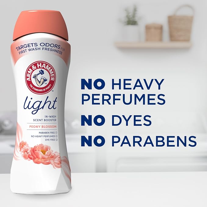 ARM & HAMMER Light Laundry Scent Booster, Peony Blossom Scent, 24 Oz | In-Wash Laundry Fragrance, No Heavy Perfumes, No Dyes, No Parabens, Laundry Additive