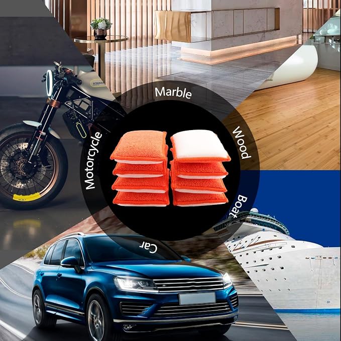 SPTA Car Interior Scrubbing Sponge, 8Pcs Scrub Ninja, Microfiber Car Wax Applicator, Car Wash Sponges for Car, Boat, Wood, Marble and Motorcycle, 6in x 3.3in x 0.8in