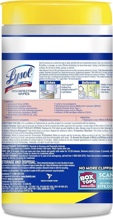 LYSOL Disinfecting Wipes, Multi-Surface Cleaner, Lemon, 80 ct. (2 Pack)