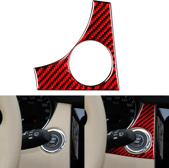 Red Real Carbon Fiber Trim for Nissan Rogue Accessories | for 2014-2020 / Rogue Sport 2017-2022 Engine Ignition Start Stop Panel Sticker Interior Thick Overlay Decal