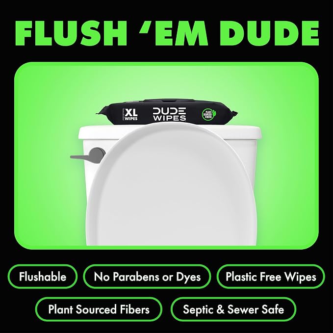DUDE Wipes Herbal Relief Flushable Wipes - Extra-Large Adult Wet-Wipes - Infused with Soothing Witch Hazel, Geranium Essential Oils, Vitamin E, and Aloe - Septic and Sewer Safe 48 Count (Pack of 12)