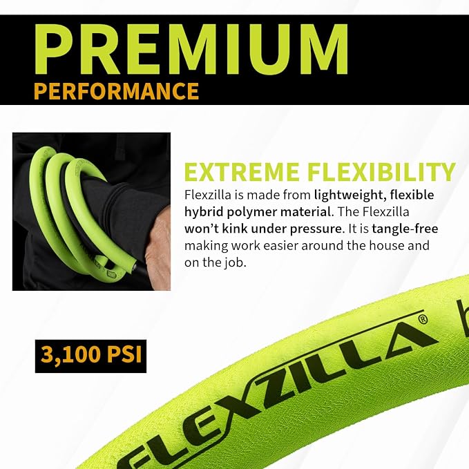 Flexzilla Pressure Washer Replacement Hose, 1/4 in. x 50 ft., 3100 PSI, M22 Fittings, No-Kink, Lightweight, ZillaGreen