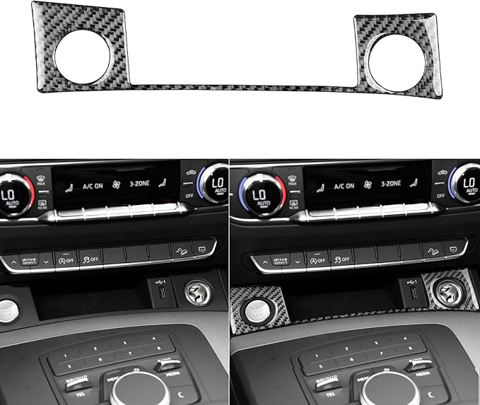 Real Carbon Fiber Trim for Audi 80A Q5 Accessories | for SQ5 2018-2025 Dash Push Engine Start Button Panel Frame Cover Sticker Interior Thick Overlay Decal
