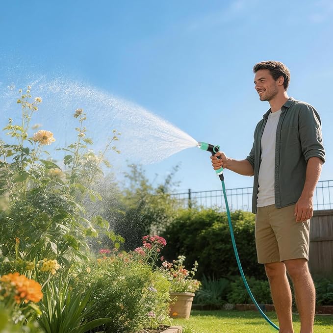 Besiter Garden Hose Nozzle Sprayer High Pressure Water Hose Nozzle with 4 Patterns with Adjustable Spray for Car Washing, Garden Watering, Patio Cleaning and Pets (Blue)