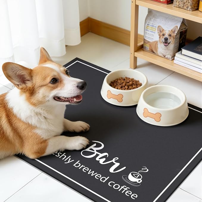 Findosom Dish Drying Mat, 18" x 24" Super Absorbent & Hide Stain Coffee Mat, Cuttable Drying Mat for Kitchen Counter, Coffee Bar Accessories, Under Dish Rack, Coffee Maker, Espresso Machine, Black