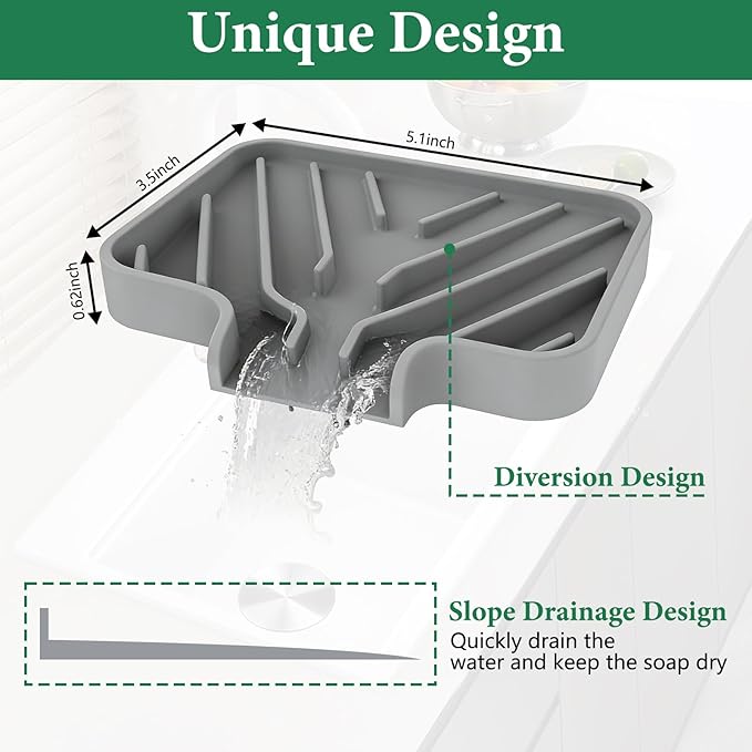 GUUKIN Sponge Holder for Kitchen Sink, Sink Caddy and Soap Tray | 5x3.5 inch Kitchen Sink Organizer | Compatible with Scrub Daddy, Kitchen Sink Accessories (Grey)